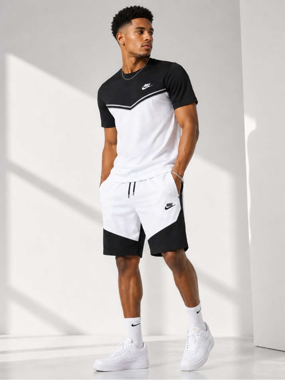 Nike Men’s White and Black Athletic Shorts
